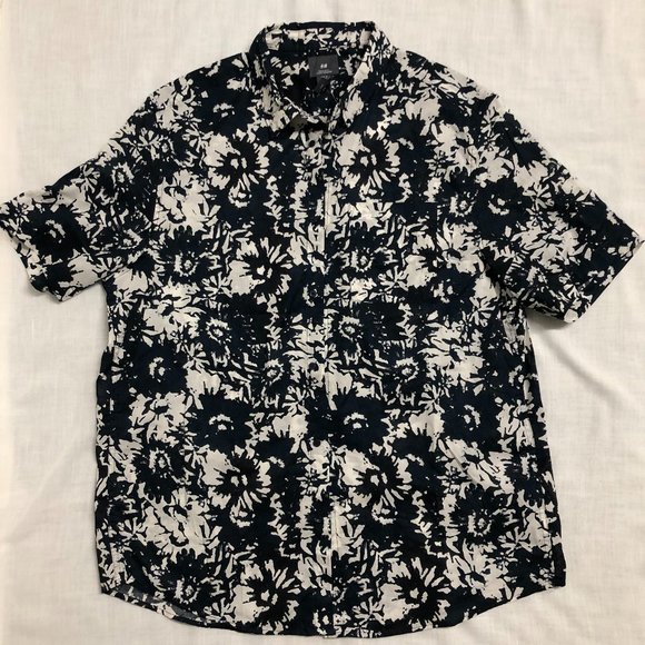 H&M Shirts Hm Button Down Tee Shirt Navy And White Mens Size X